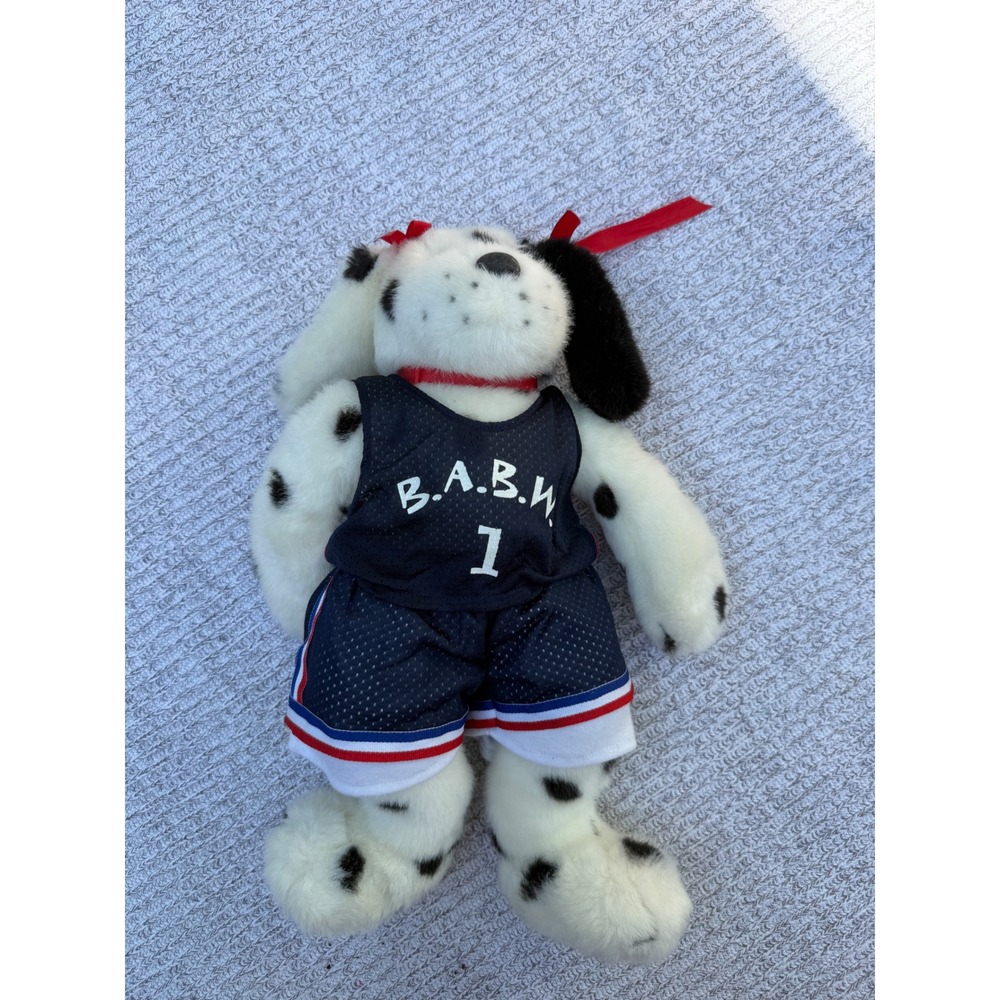 Vintage Build-A-Bear Dalmatian Plush Kids 16 Inch White Black Basketball Outfit